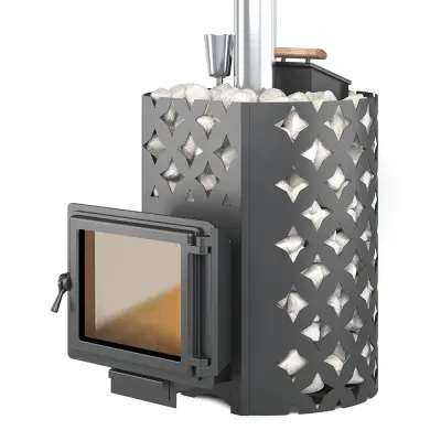 Фото Чугунная печь для бани ЭТНА 24 (Панорама) Закрытая каменка в магазине Woodson Фото Чугунная печь для бани ЭТНА 24 (Панорама) Закрытая каменка в магазине Woodson