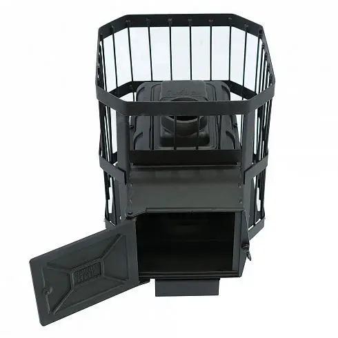 Фото Печь банная чугунная "Сибирь-15". Чугунная дверца с ВТК (Сетка) в магазине Woodson