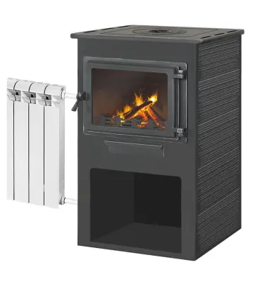 Фото Камин ЭТНА (Панорама) с плитой и т/о "Антрацит" Ø150мм в магазине Woodson Фото Камин ЭТНА (Панорама) с плитой и т/о "Антрацит" Ø150мм в магазине Woodson