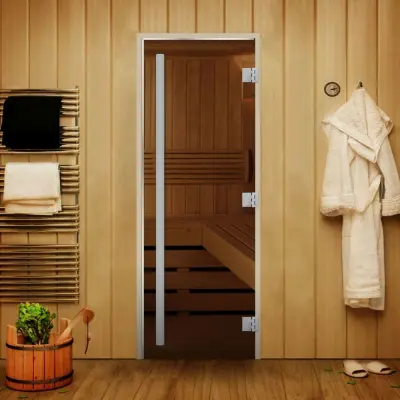 Дверь Статус 60G Бронза 1900*700 (3п,8мм) L, без порога с вертикальной ручкой