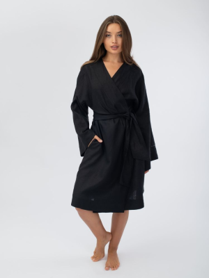 Халат кимоно женский Woodson, чёрный лён (40-52)