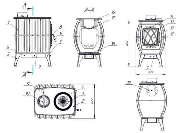 Фото Печь- камин отопительно-варочная "Бахта" (цв. черный) в магазине Woodson