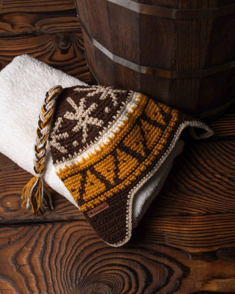 Шапка вязаная для бани Woodson Viking, орнамент, 1 косичка