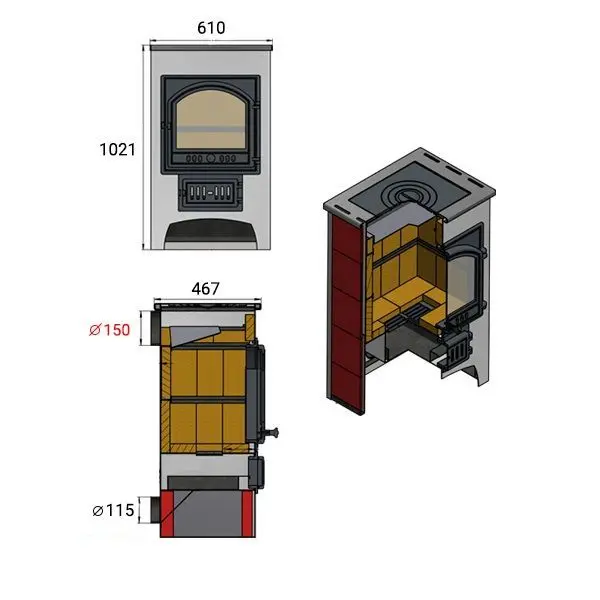 Фото Печь-Камин ВЕЗУВИЙ ПК-01 (205) с плитой и т/о беж. 12 кВт (200 м3) Ø 150 мм в магазине Woodson