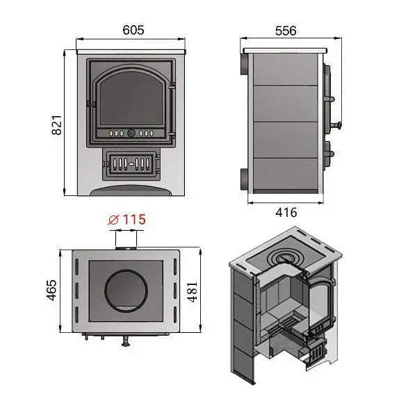 Фото Печь-Камин ВЕЗУВИЙ ПК-01 (205) с плитой и т/о беж. 12 кВт (200 м3) Ø 150 мм в магазине Woodson